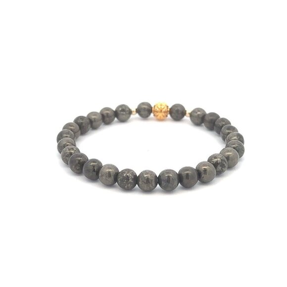 18K Gold Money Ball Lucky Charm Beads Bracelet Gemstones Pyrite 6mm - Picture 4 of 5